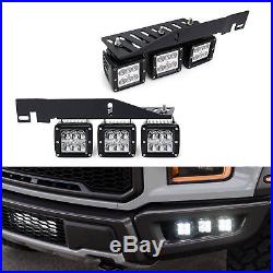 144W Triple LED Fog Light Kit with Lower Bumper Bracket/Wiring For 17+ Ford Raptor