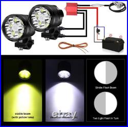 2PCS Motorcycle Auxiliary Lights Front Spotlight with Wiring Harness and Yellow