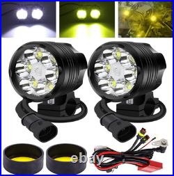 2PCS Motorcycle Auxiliary Lights Front Spotlight with Wiring Harness and Yellow