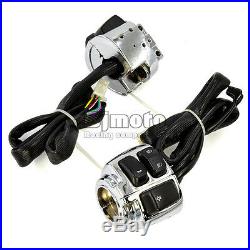 2x Motorcycle 1 Handlebar Switch Control Chrome + Wiring Harness for Harley