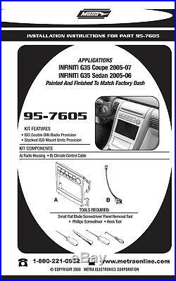 95-7605A Aluminum Car Stereo Double Din Radio Install Dash Kit & Wires for G35