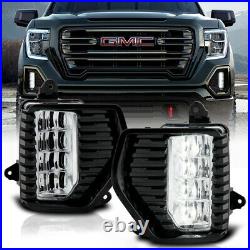 FULL LED Fog Light DRL Lamp with Bezel Wiring Set Pair For 2019-20 GMC Sierra 1500