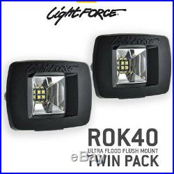 LIGHTFORCE ROK40 FLUSH MOUNT PAIR LED LIGHT 40W (4x10W) 5000K & WIRING HARNESS