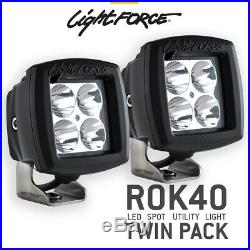 LIGHTFORCE ROK40 PAIR LED SPOT WORK LIGHT 40W (4x10W) 5000K & WIRING HARNESS