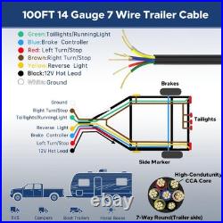 Lcrslitx 100Ft 7 Way Trailer Wire 14 Gauge 7 Conductor Wiring Harness 30 Cca