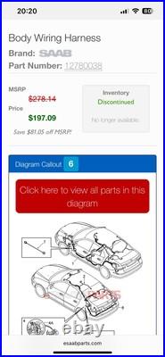 Saab Genuine 93 Wiring Harness Brand New 12780083